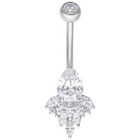 Piercing Banana Bell in argento con cristalli chiari su sfondo bianco