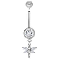 Piercing all'ombelico in argento con ciondolo a libellula e pietra cristallina, 8,0 mm