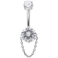 Bananabell argentato con cristalli chiari e catena su sfondo bianco