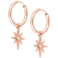 Orecchini in oro rosa con ciondolo a stella su sfondo bianco