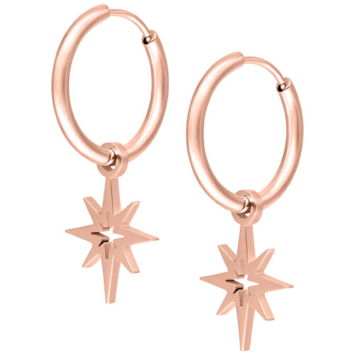 Orecchini in oro rosa con ciondolo a stella su sfondo bianco