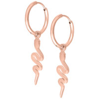 Orecchini in oro rosa a forma di serpente su sfondo bianco