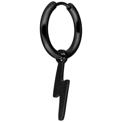 Orecchino nero con ciondolo a fulmine su sfondo bianco