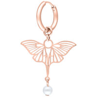 Orecchini Libellula in Oro Rosa con pendente di perla su sfondo bianco