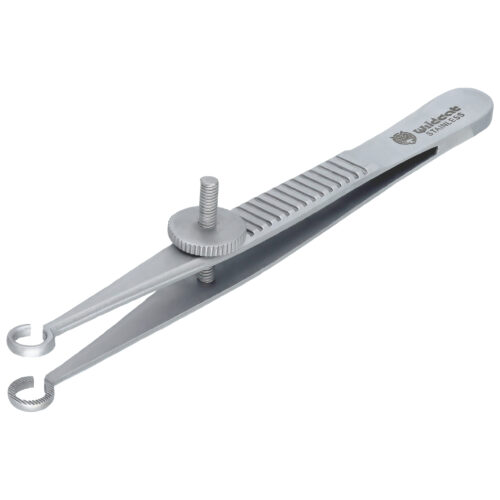 Pinzetta Chalazion in acciaio chirurgico con taglio su sfondo bianco