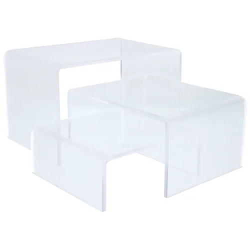 Display trasparente in acrilico nero su sfondo bianco