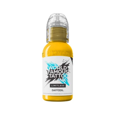 Inchiostro giallo World Famous Ink in bottiglia da 30 ml, su sfondo bianco