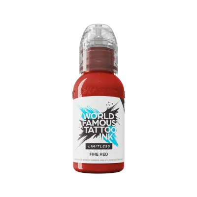 Bottiglia rossa World Famous Ink Limitless 30 ml su sfondo bianco