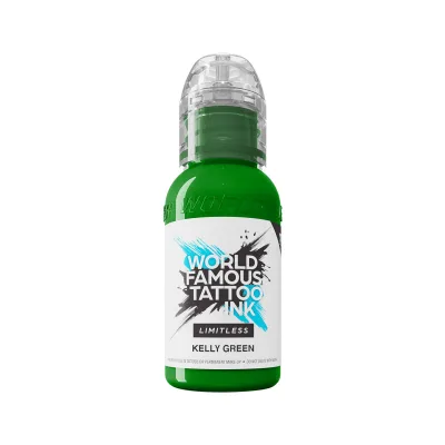 Bottiglia di inchiostro verde per tatuaggi, 30 ml, su sfondo bianco