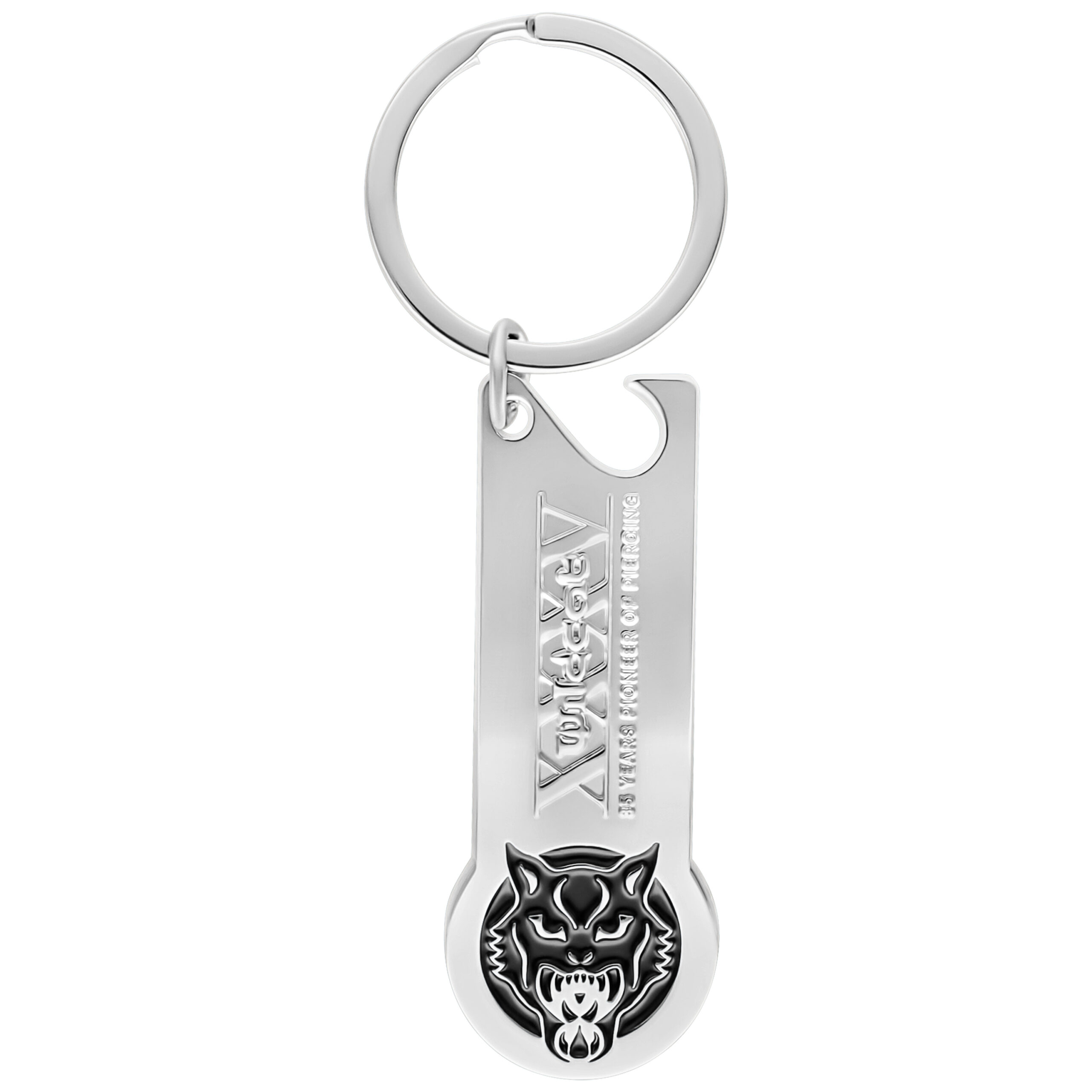 Portachiavi Trolley Wildcat Argento Portachiavi argento con logo Wildcat e apribottiglie su sfondo bianco