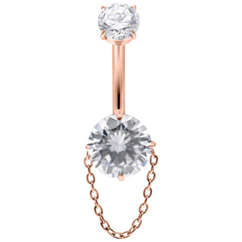 Bananabell per ombelico in oro rosa con cristalli chiari e catena