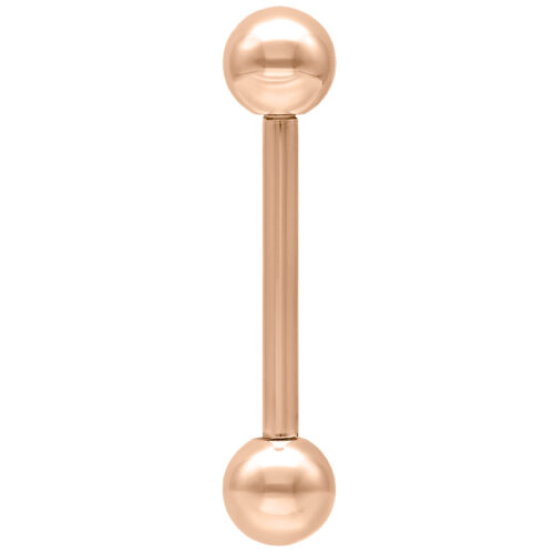 Barbell color oro rosa con due sfere, in verticale su sfondo bianco