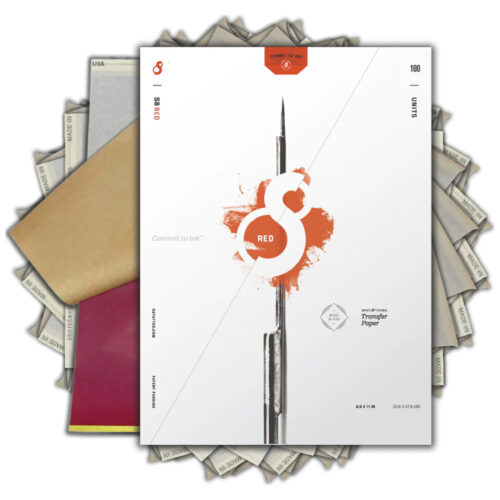 Confezione di RED Carta Stencil per Tatuaggi, bianca con logo rosso, 100 fogli