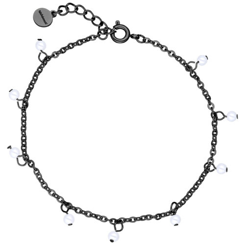 Braccialetto nero con piccole perle su sfondo bianco