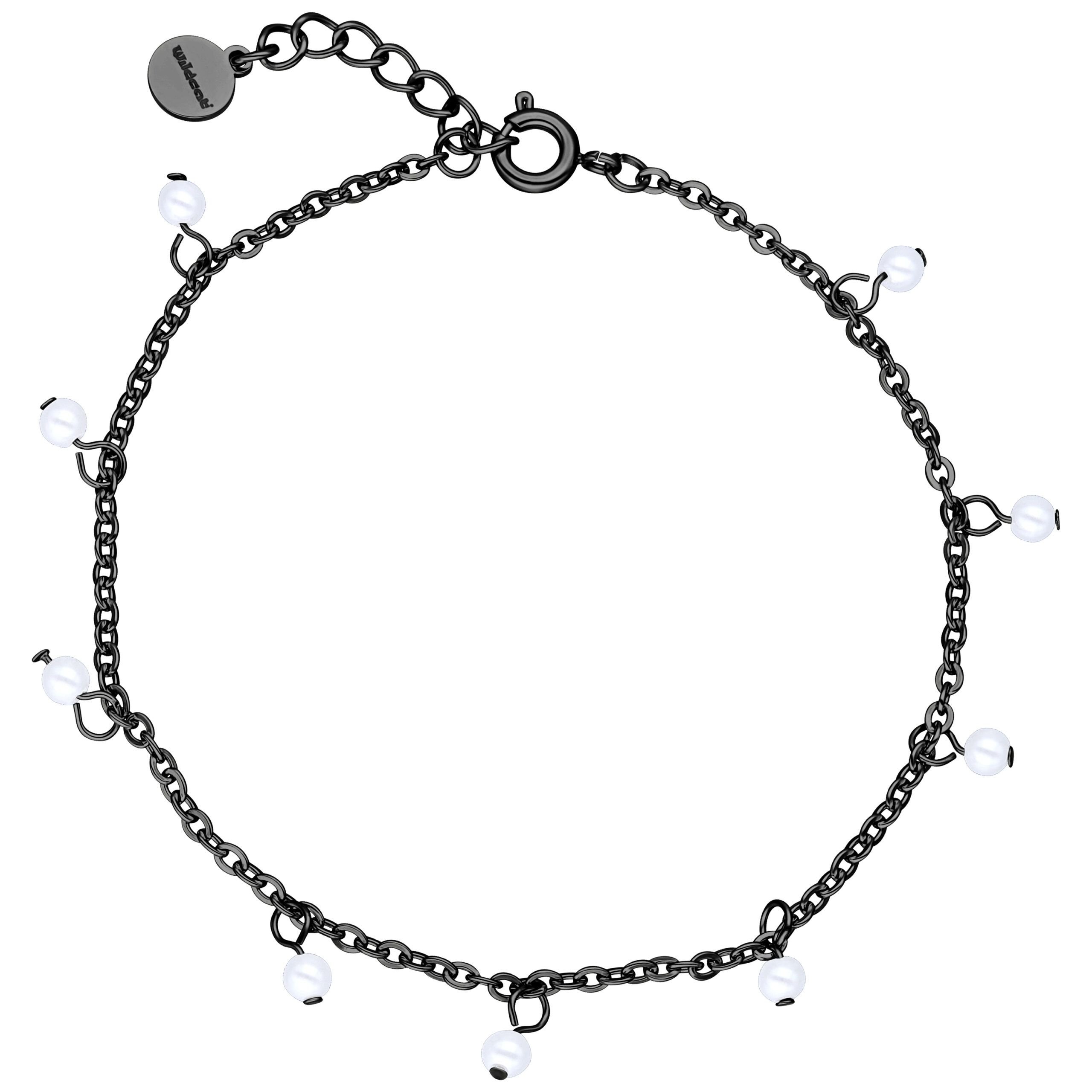 Braccialetto nero con piccole perle su sfondo bianco