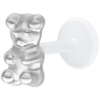 Labret Orsetto in Gomma Argento con Push Fit su sfondo bianco