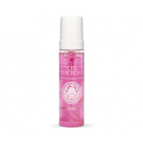 Bottiglia con schiuma rosa, Aloe Tattoo CB2, 220 ml, su sfondo bianco