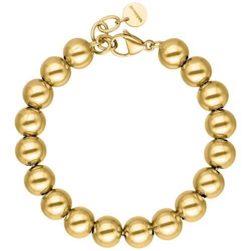 Bracciale Bubble dorato in acciaio chirurgico lucido su sfondo bianco