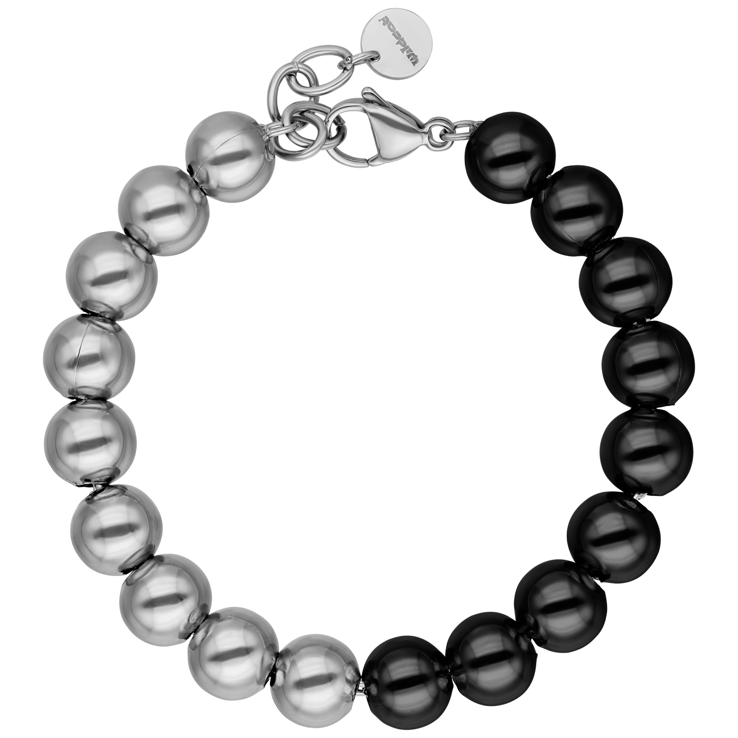 Braccialetto Bubble argento e nero in acciaio chirurgico su sfondo bianco