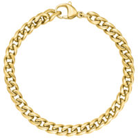 Bracciale intrecciato rotondo color oro su sfondo bianco