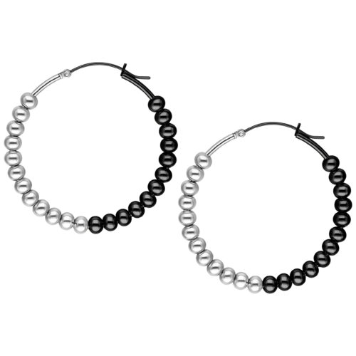 Due orecchini Bubble Hoops in argento e nero su sfondo bianco