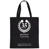 Borsa di cotone nera con logo Wildcat e testo su sfondo bianco