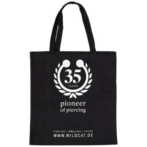 Borsa di cotone nera con logo Wildcat e testo su sfondo bianco