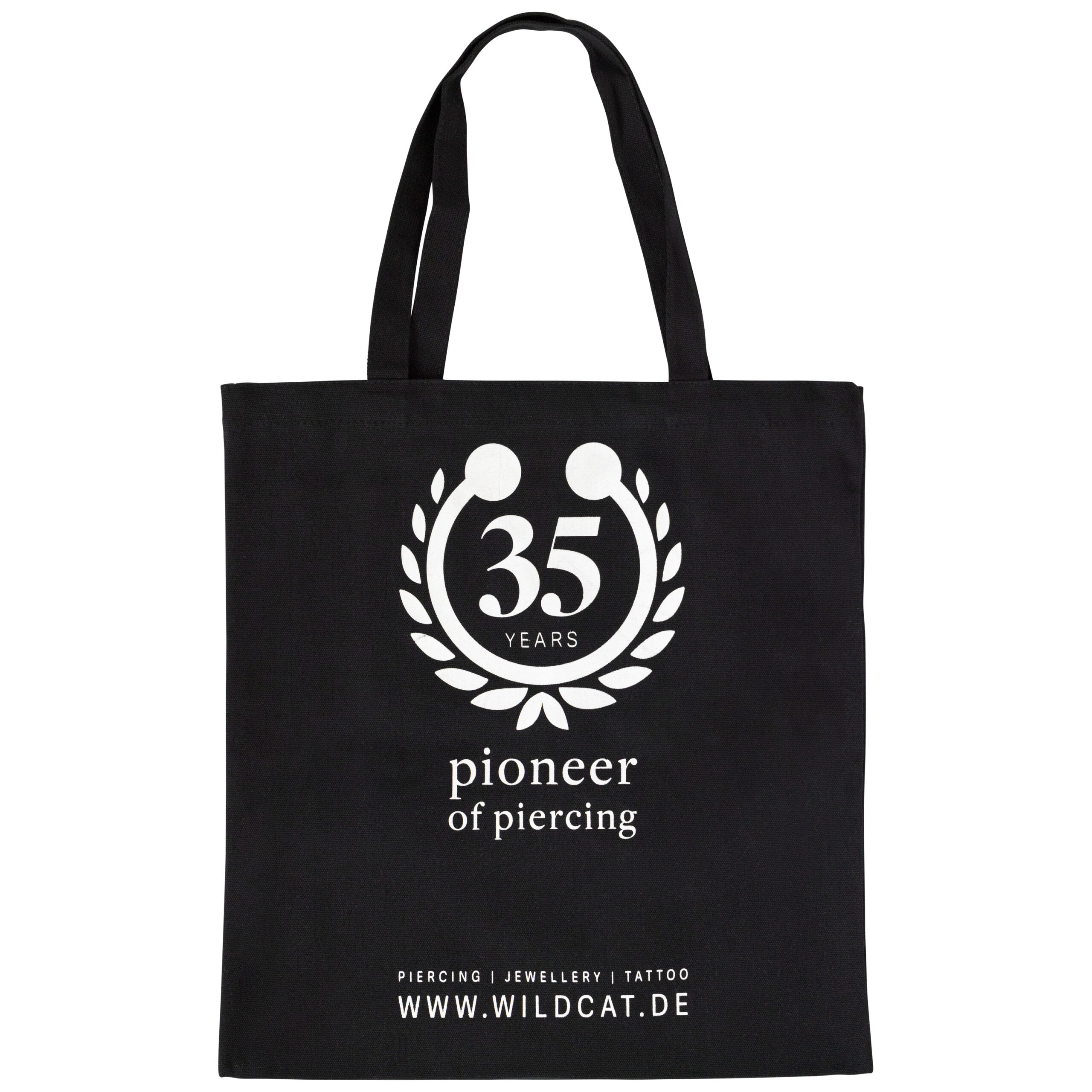 Borsa di cotone nera con logo Wildcat e testo su sfondo bianco