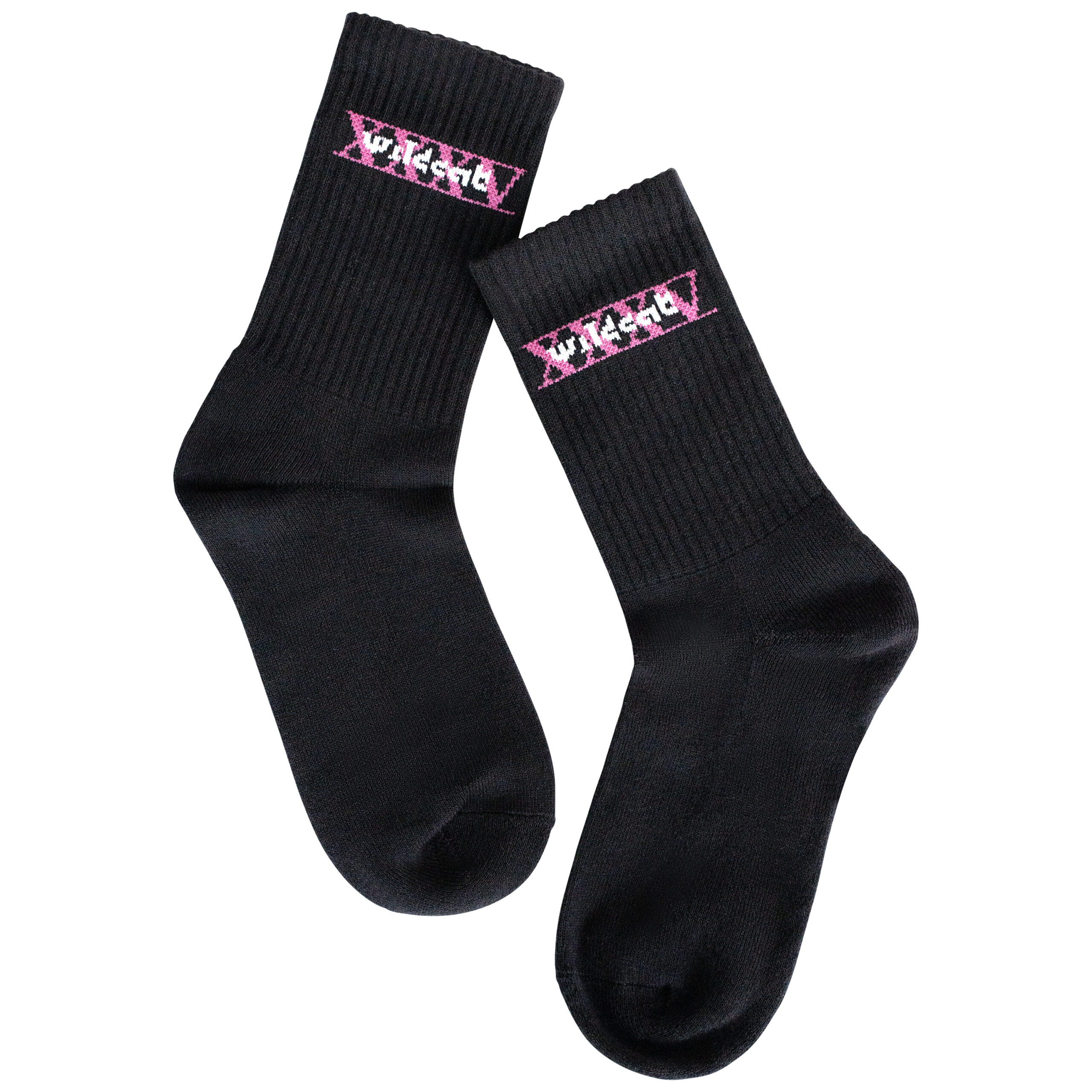 Calze nere con logo Wildcat rosa su sfondo bianco, taglia 36-40