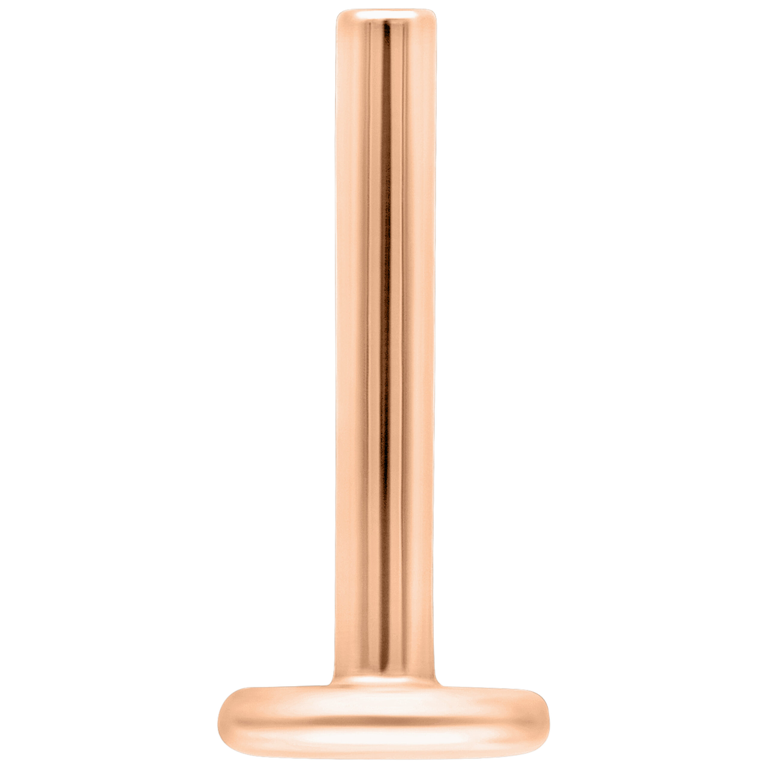 Piercing in titanio rosa con spessore di 1,2 mm e lunghezza di 10,0 mm su sfondo bianco
