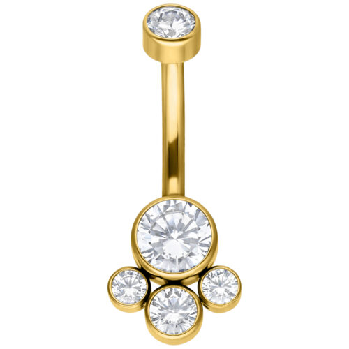 Piercing Diana Bananabell dorato con cinque cristalli chiari su sfondo bianco