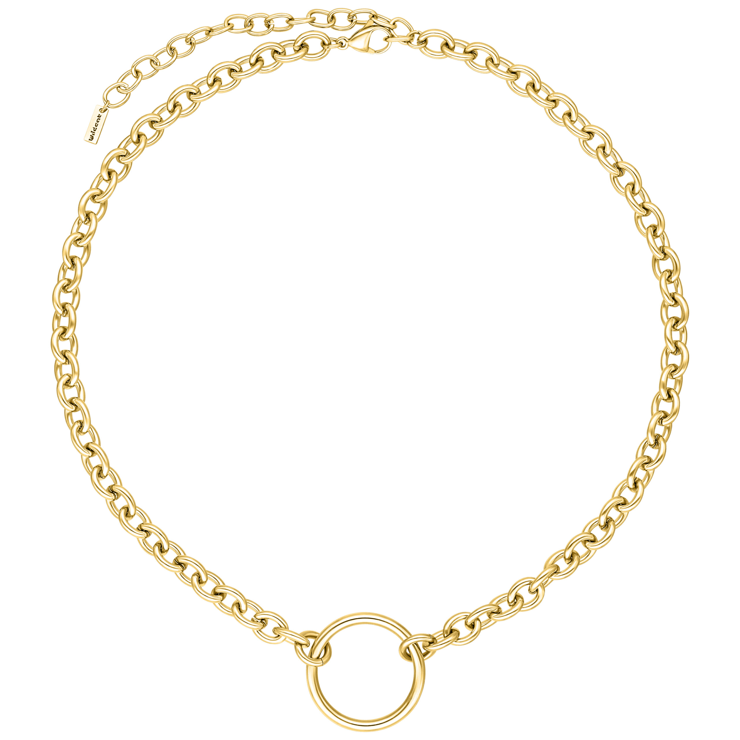 Collana O dorata in acciaio chirurgico 316L su sfondo bianco