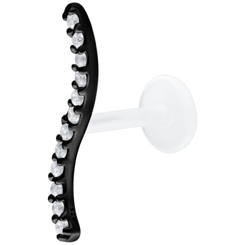 Labret nero Push Fit con cristalli chiari, lunghezza 6,0 mm su sfondo bianco