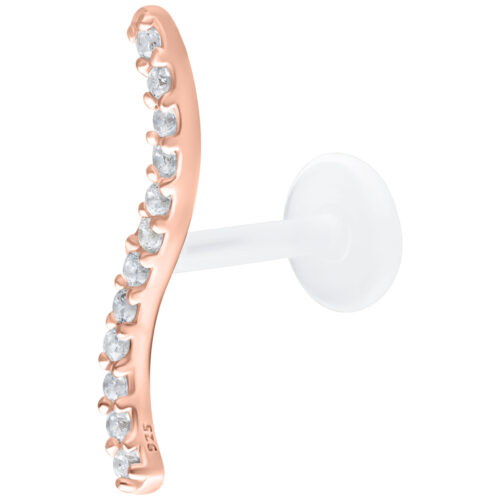 Labret in oro rosa con fila di cristalli su sfondo bianco