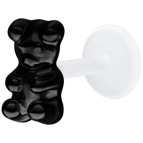 Labret nero con Orsetto e Push Fit, lunghezza 11mm su sfondo bianco