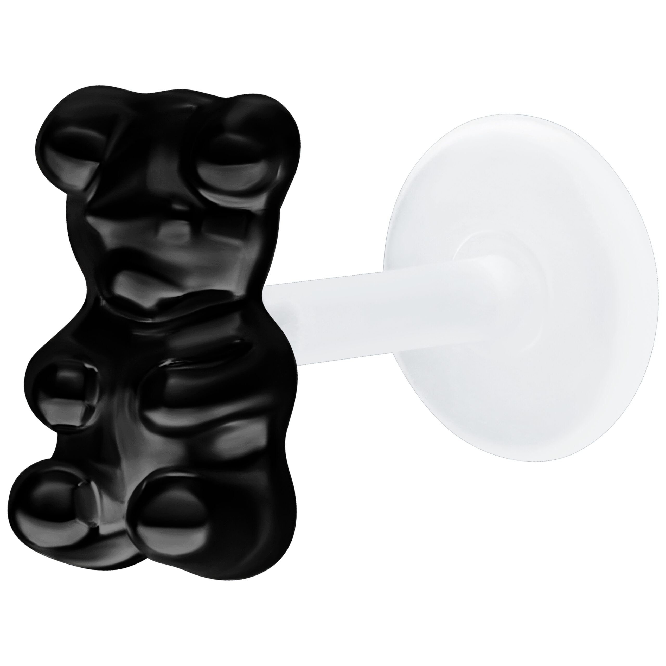 Labret nero con Orsetto e Push Fit, lunghezza 11mm su sfondo bianco