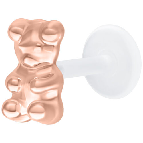 Piercing Labret Gummi Bear in oro rosa con Push Fit e sfondo bianco
