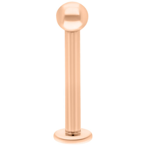Labret in titanio rosé oro con lunghezza di 7 mm e sfera di 2,5 mm su sfondo bianco