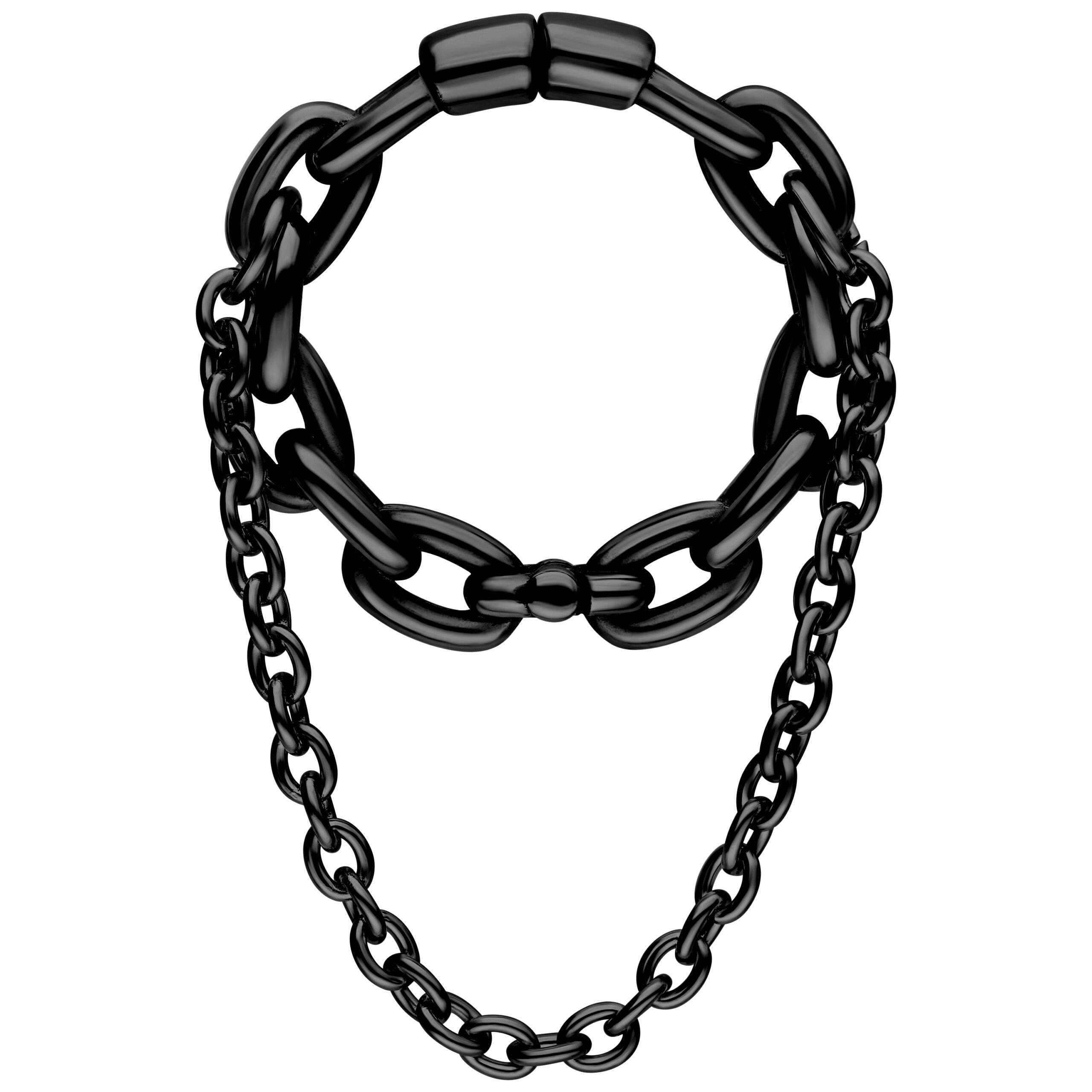 Pesi per orecchie Double Chain neri in acciaio chirurgico 316L, su sfondo bianco
