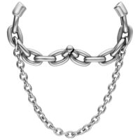 Pesi per orecchie in acciaio chirurgico argentato con doppia catena su sfondo bianco