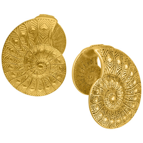 Ear Cuffs dorati a forma di fossile in acciaio chirurgico, diametro 12 mm, incisi con dettagli