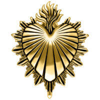 Orecchini a pesi Sacred Heart dorati in acciaio chirurgico su sfondo bianco