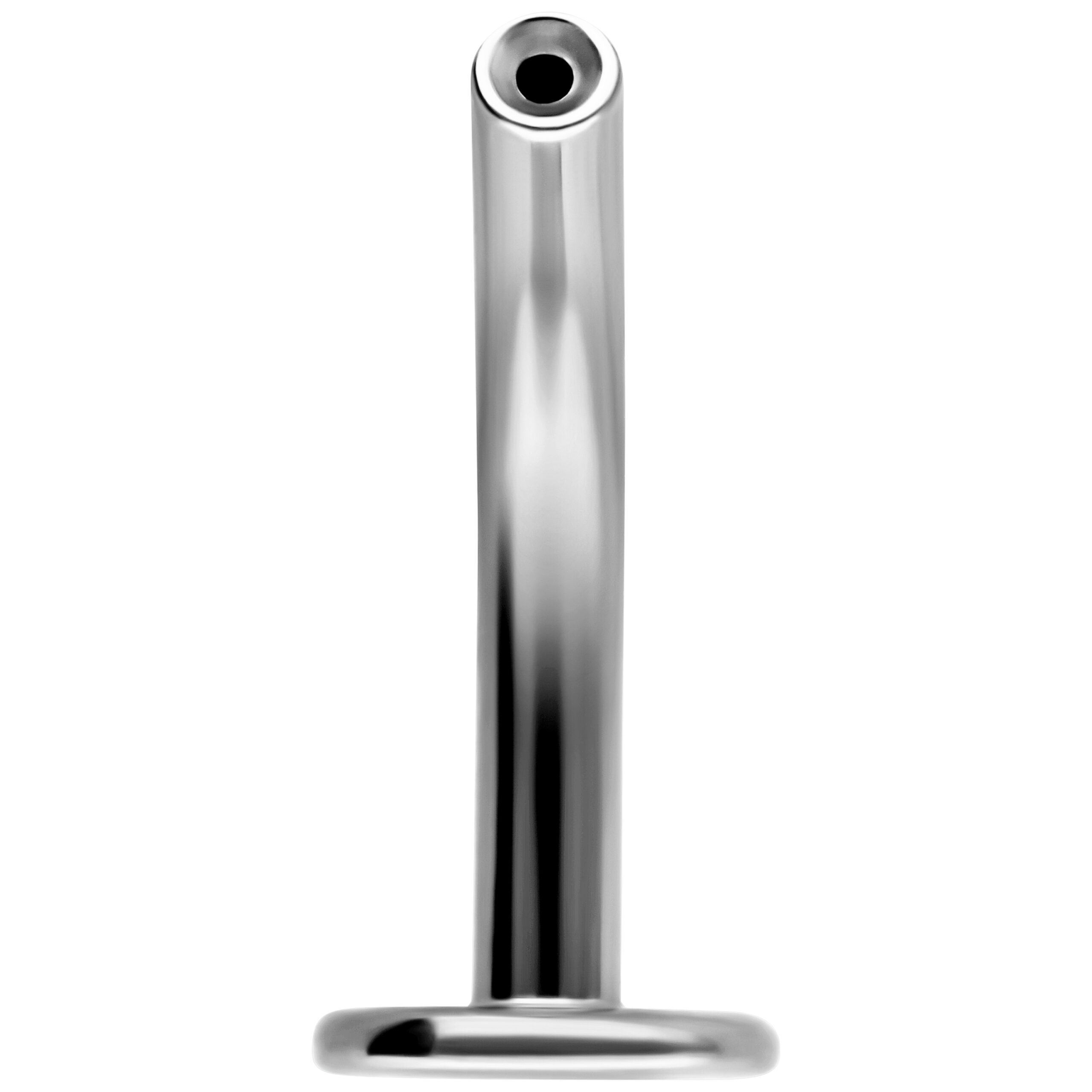 Piercing labret in titanio argento con Push Fit, spessore 1,2 mm, lunghezza 8,0 mm su sfondo bianco