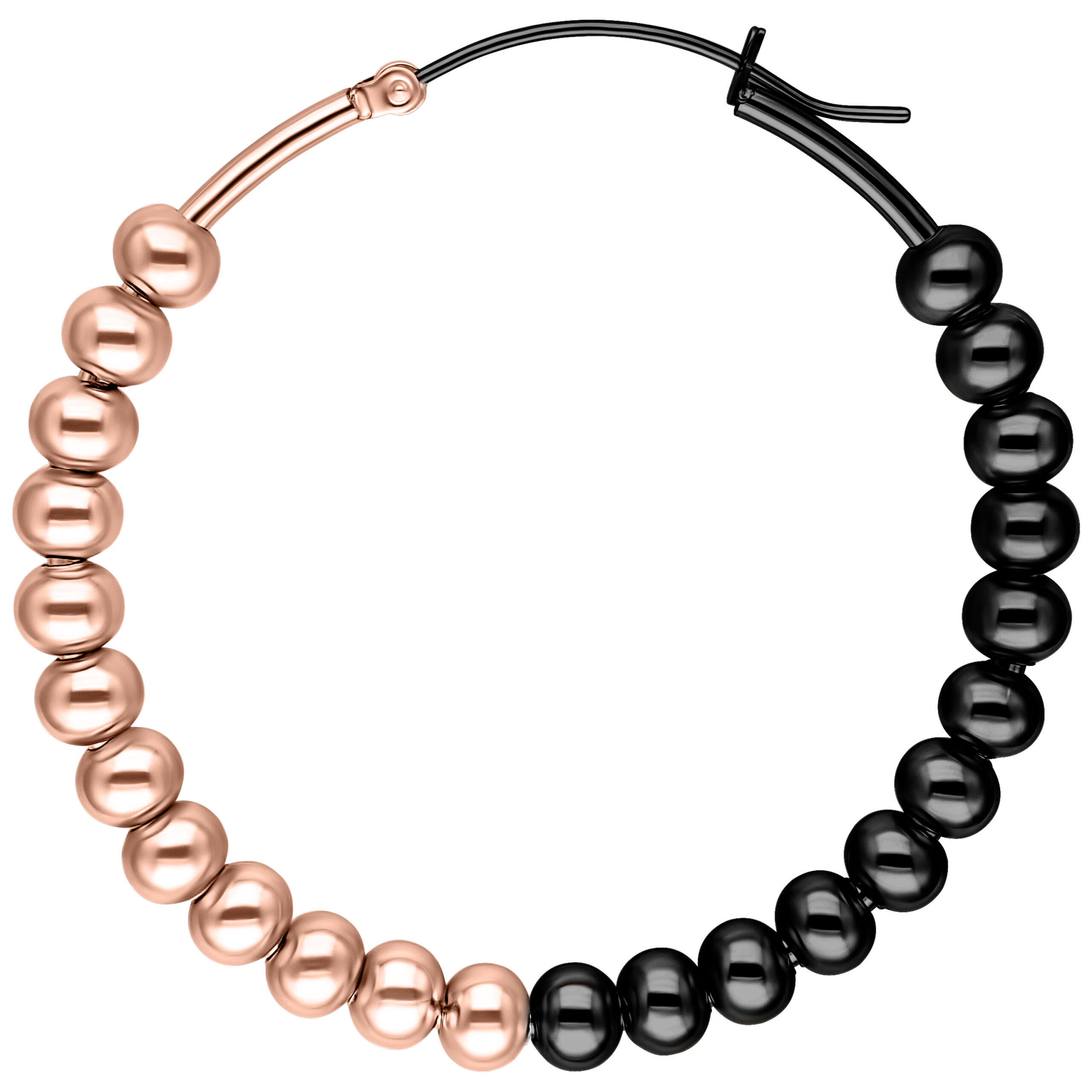 Orecchini Bubble Hoops rotondi in oro rosa e nero su sfondo bianco