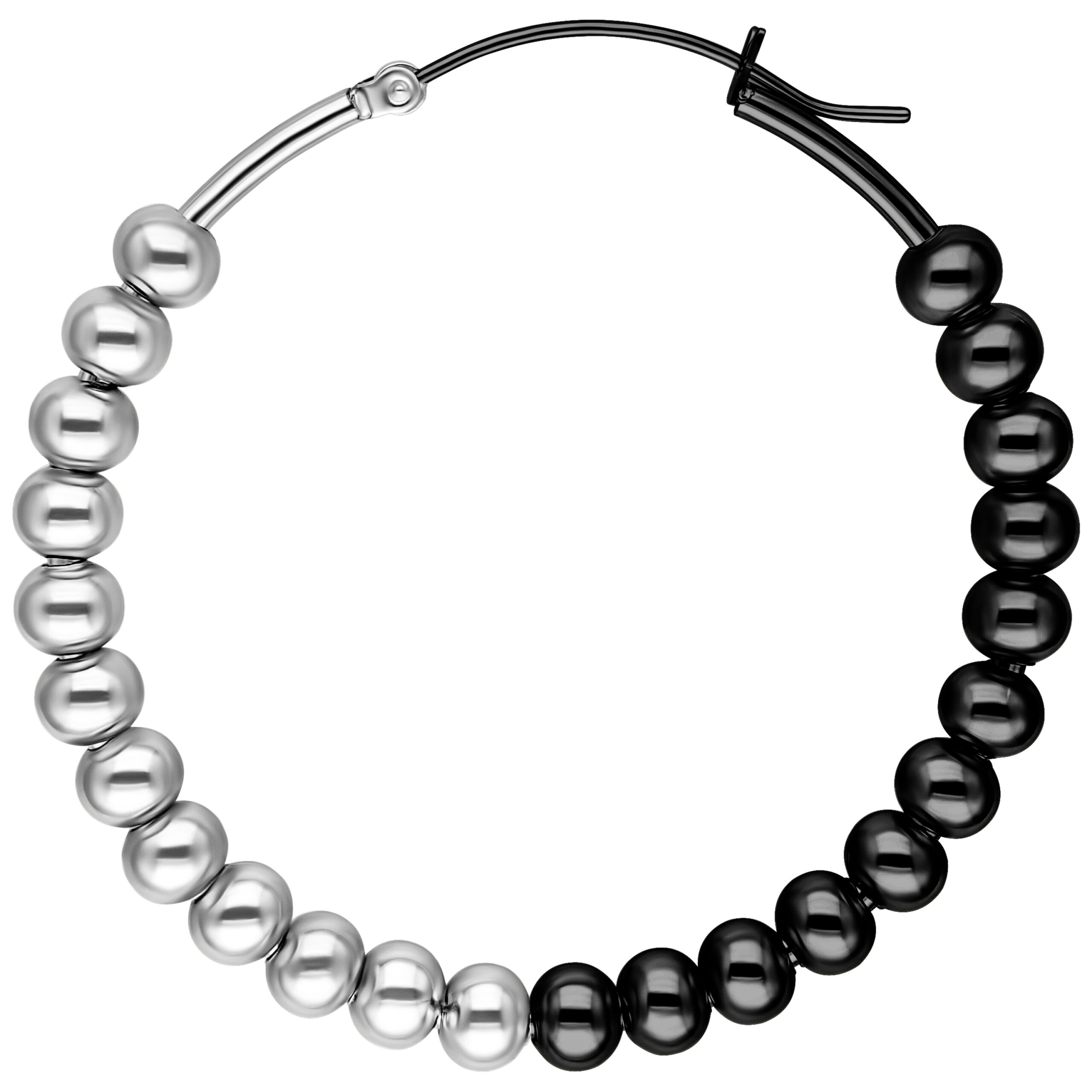 Orecchini Bubble Hoops Argento/Nero Orecchini Bubble Hoops argento e nero su sfondo bianco