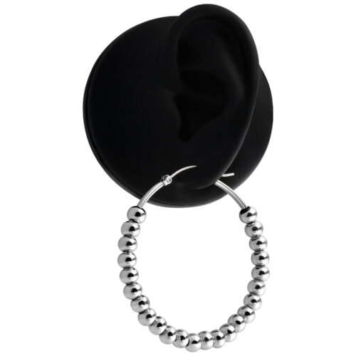 Orecchini in argento stile cerchio con design a bolle su sfondo nero