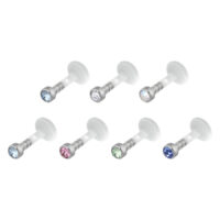 Sei labret push-fit con cristalli in vari colori su sfondo bianco