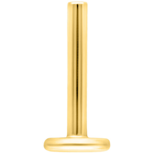 Labret in titanio oro con spessore di 1,2 mm e lunghezza di 5,0 mm su sfondo bianco