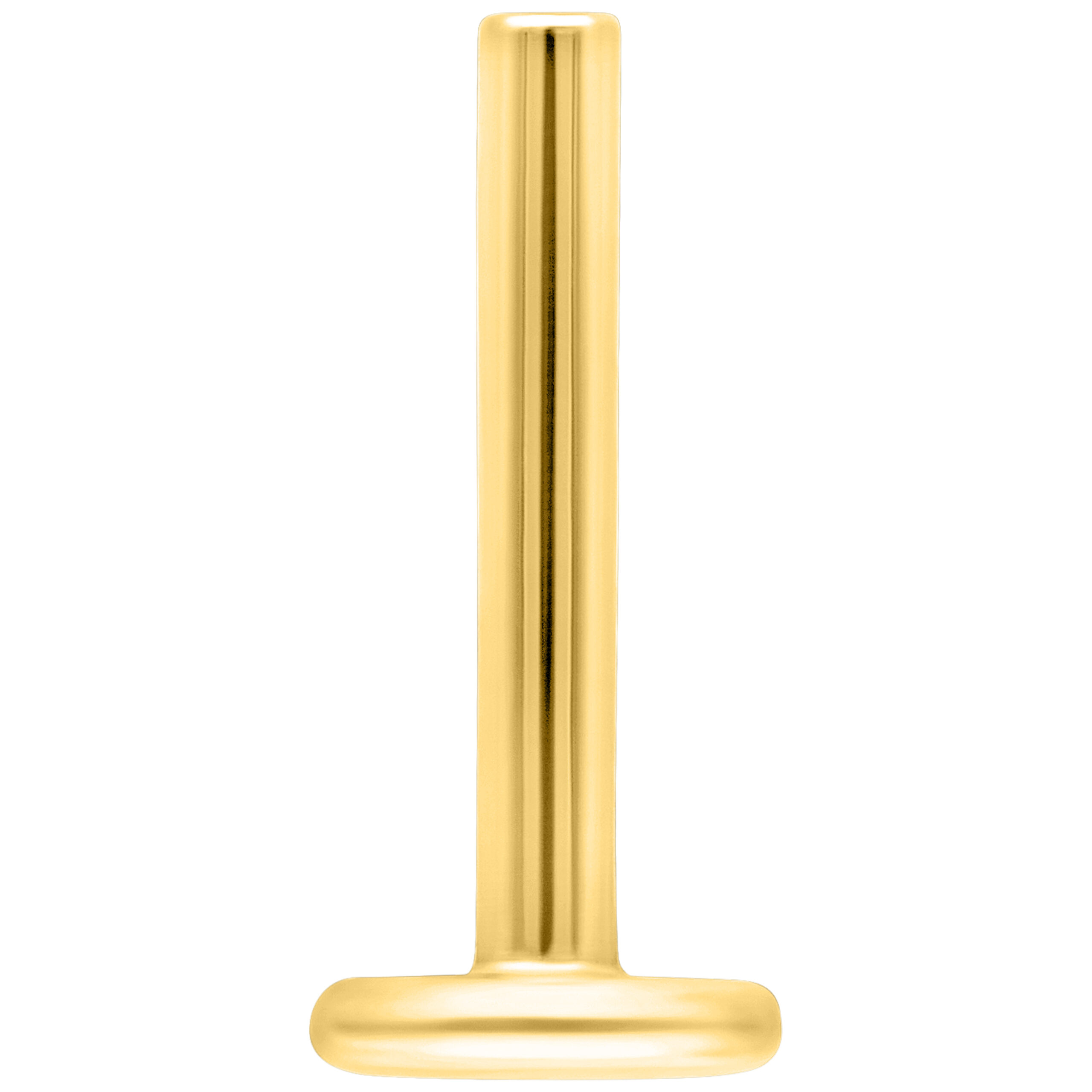 Labret in titanio oro con spessore di 1,2 mm e lunghezza di 5,0 mm su sfondo bianco