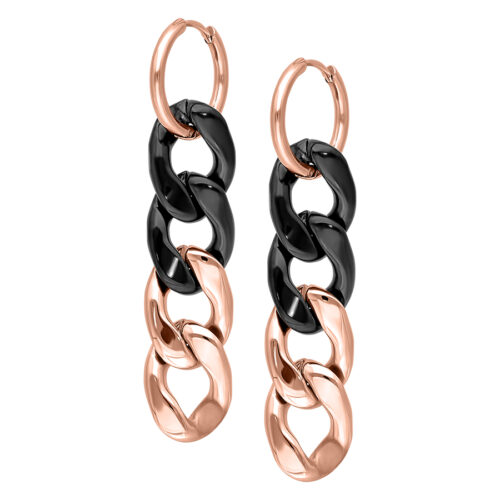 Orecchini Chunky Hoops rosé e nero su sfondo bianco